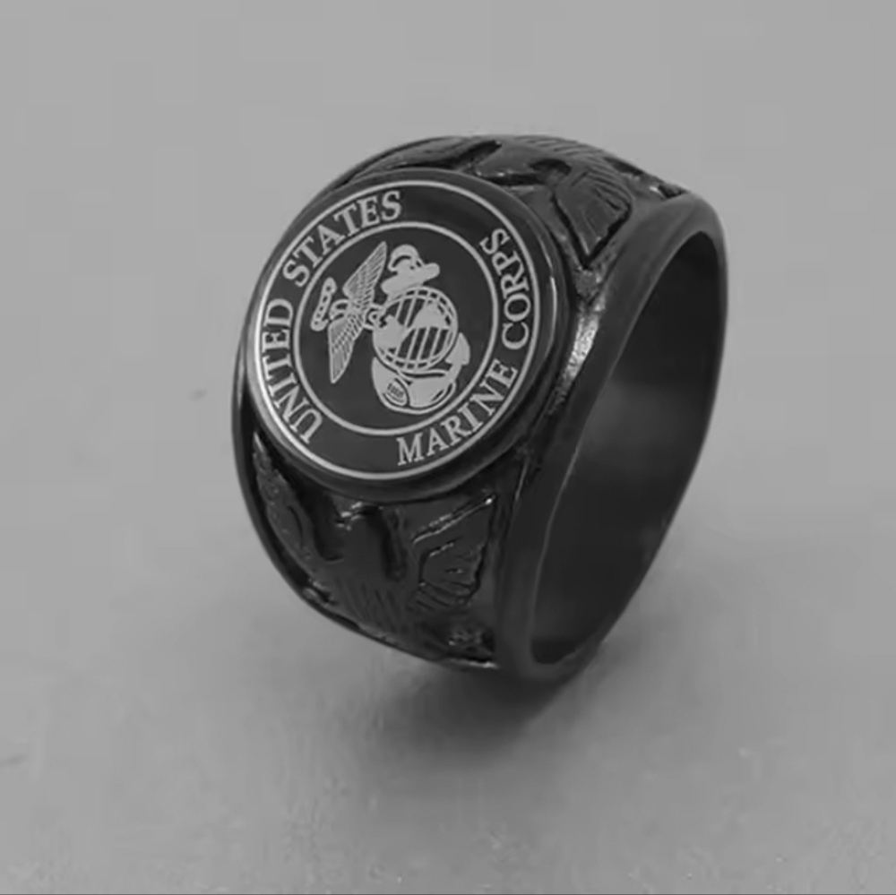 USMC United States Marine Corps Steel ring Size 8 to 13 Silver Or Gold Available